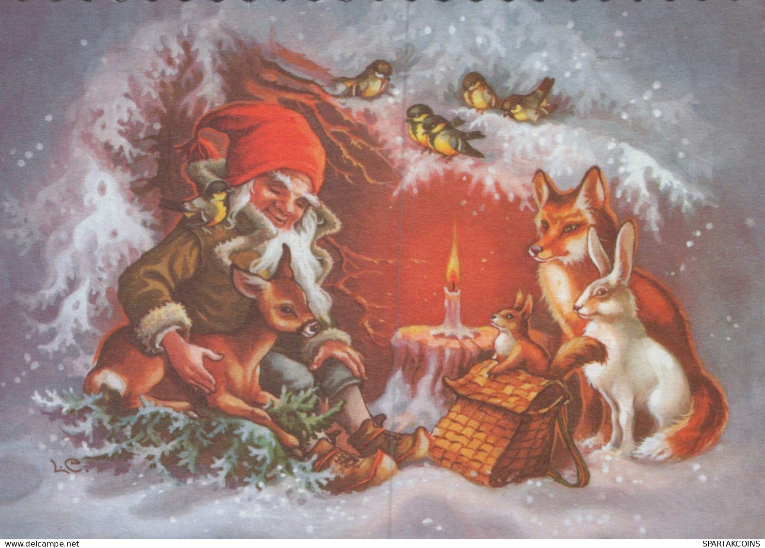 PAPÁ NOEL Animales NAVIDAD Fiesta Vintage Tarjeta Postal CPSM #PAK984.ES - Santa Claus