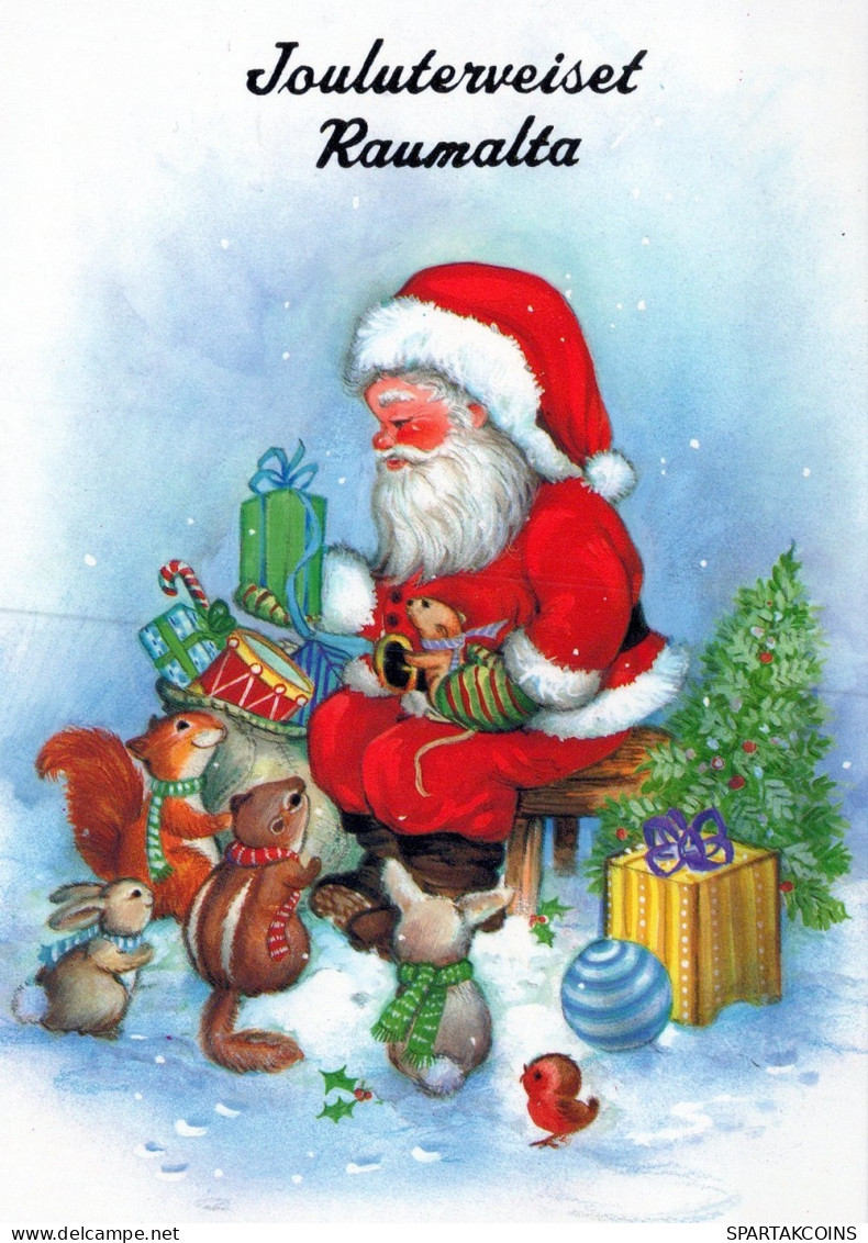 PAPÁ NOEL Animales NAVIDAD Fiesta Vintage Tarjeta Postal CPSM #PAK642.ES - Santa Claus