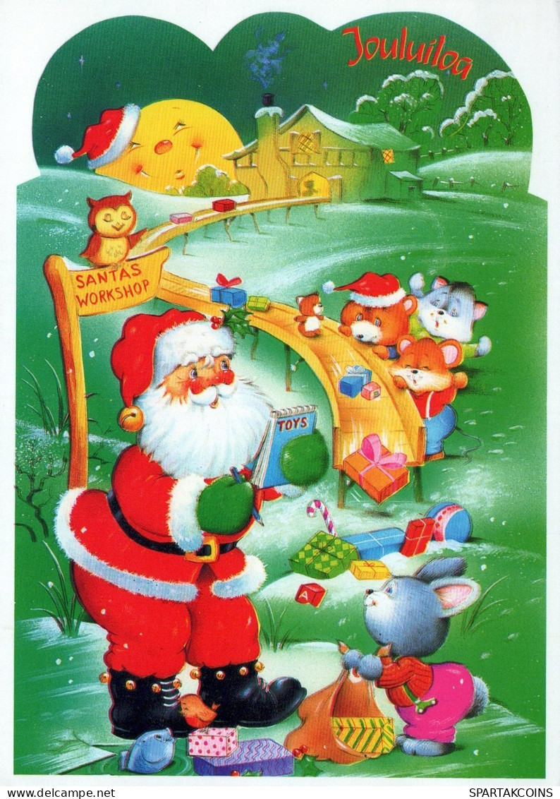 PAPÁ NOEL Animales NAVIDAD Fiesta Vintage Tarjeta Postal CPSM #PAK506.ES - Santa Claus