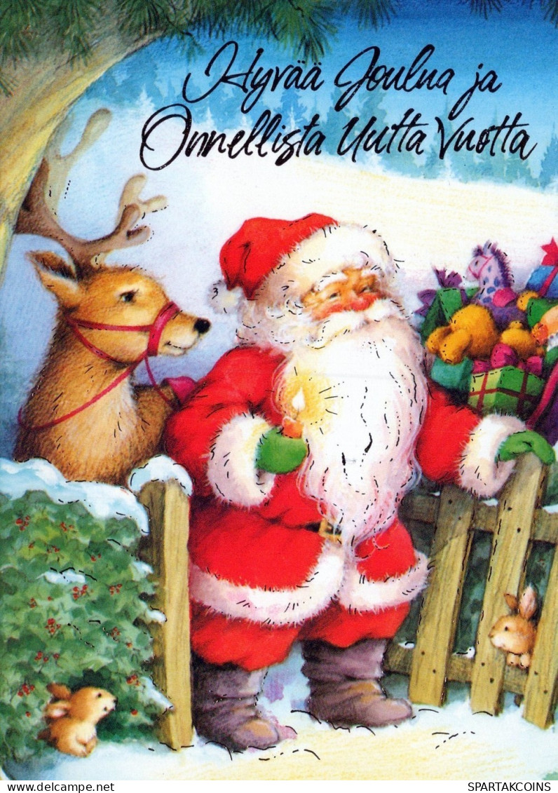 PAPÁ NOEL Animales NAVIDAD Fiesta Vintage Tarjeta Postal CPSM #PAK571.ES - Santa Claus