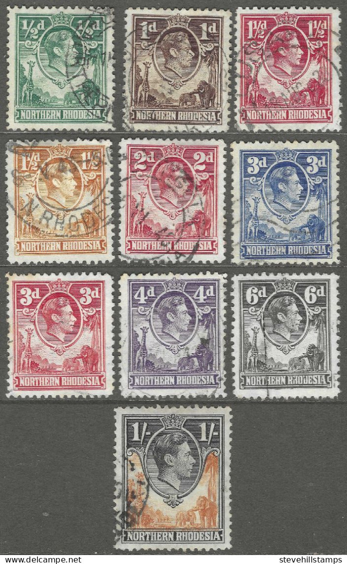 Northern Rhodesia. 1938-52 King George VI. 10 Used Values To 1/-. SG 25etc. M5056 - Northern Rhodesia (...-1963)