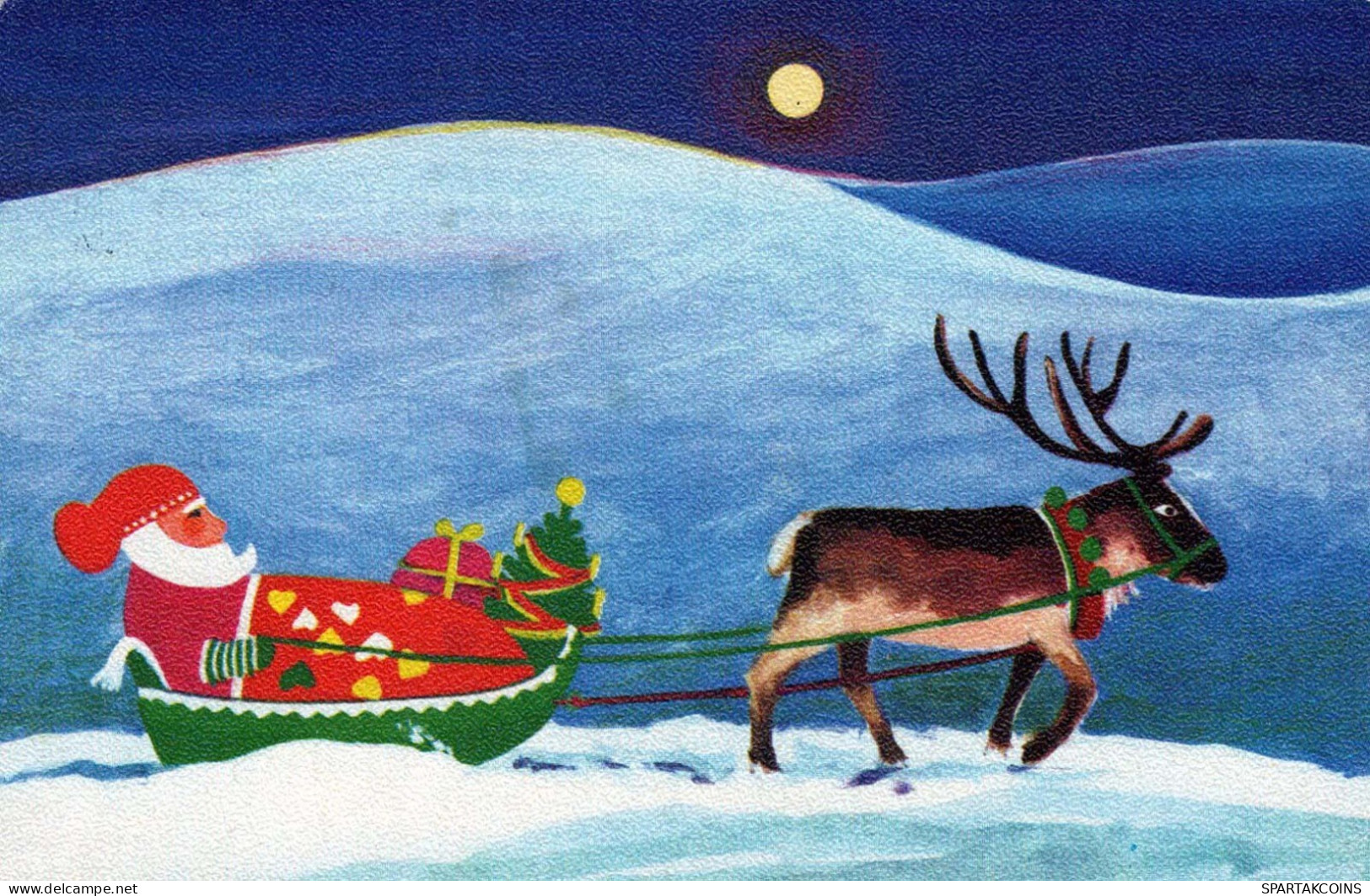 PÈRE NOËL Bonne Année Noël CERF Vintage Carte Postale CPA #PKE045.FR - Santa Claus