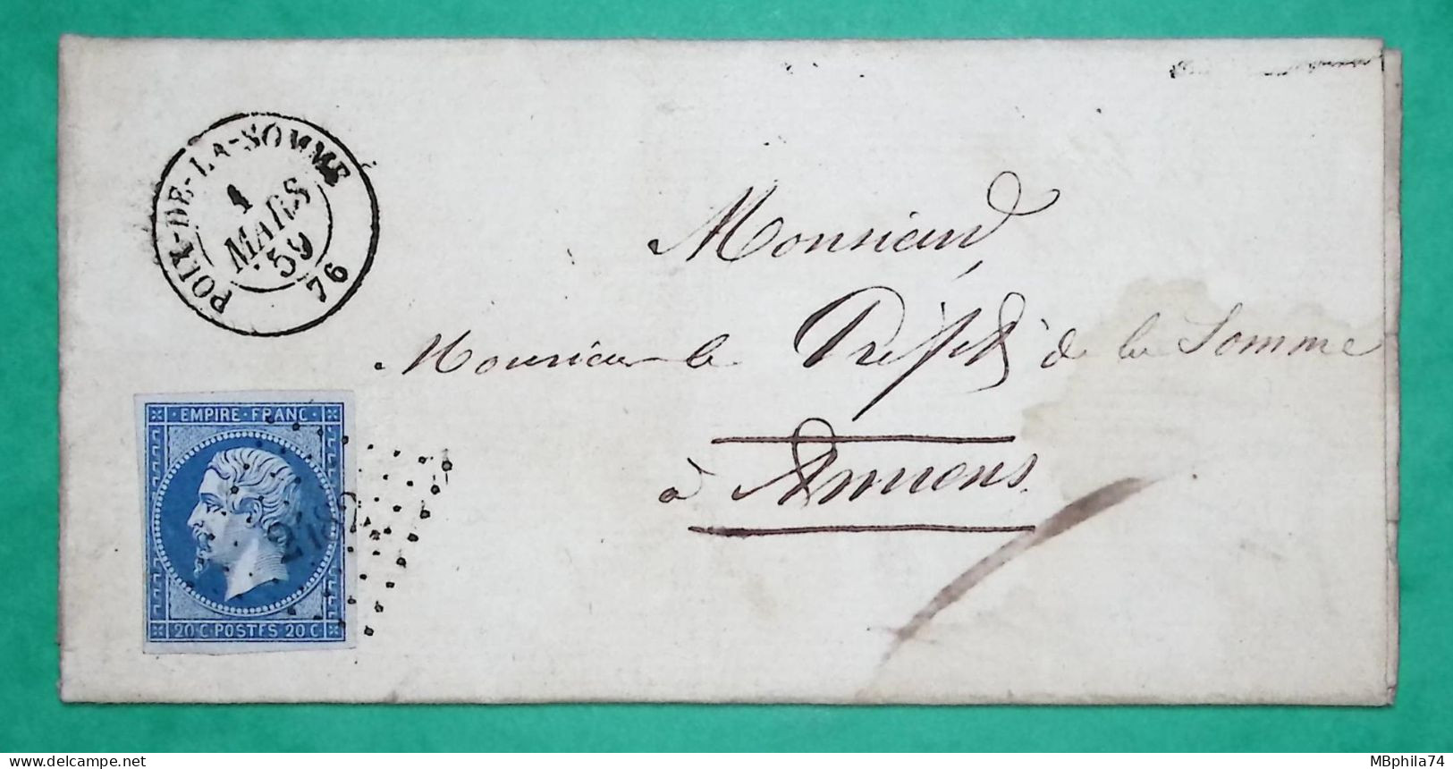 N°14 PC 2482 POIX DE LA SOMME + CACHET FISCAL POUR AMIENS 1859 LETTRE COVER FRANCE - 1849-1876: Klassik