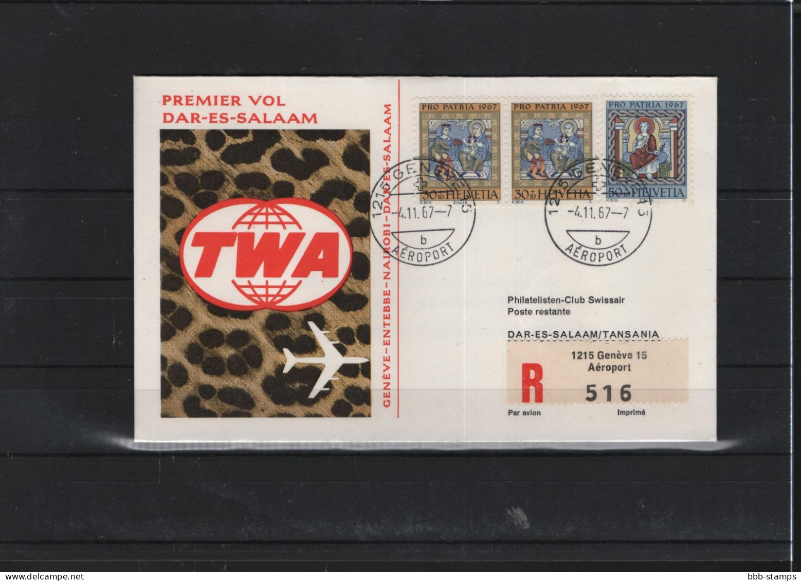 Schweiz Luftpost FFC TWA 4.11.1967 Genf - Dar Es Salaam - Premiers Vols