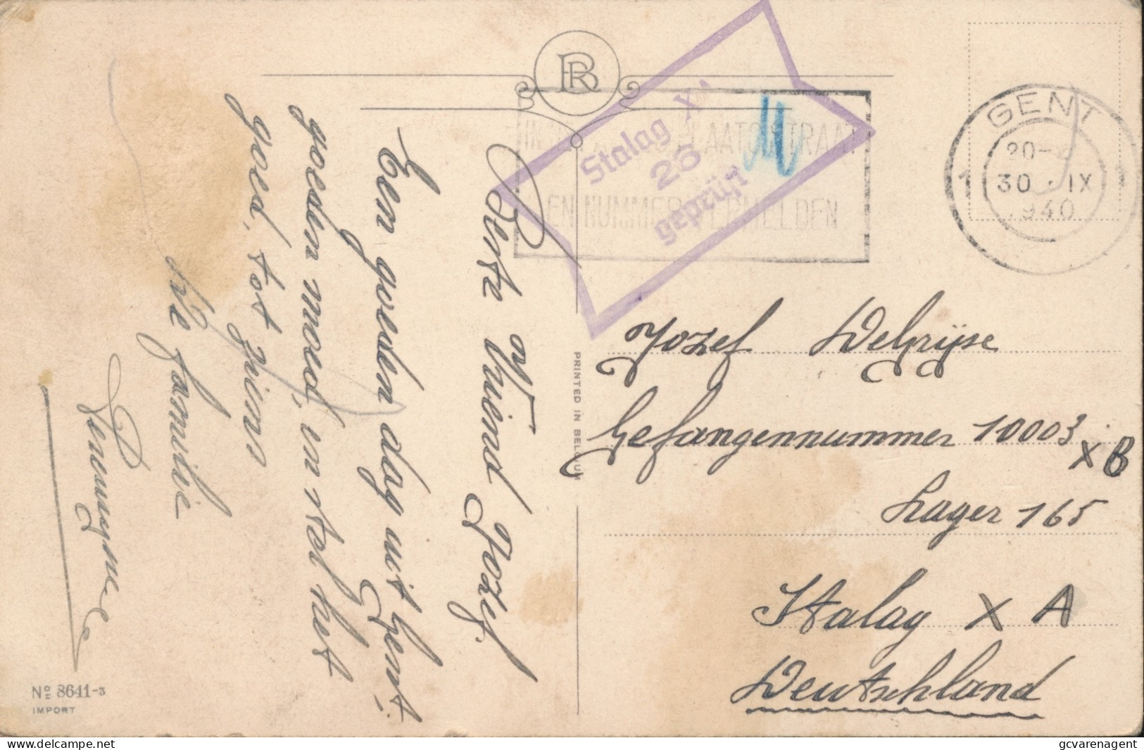 BRIEFKAART 1940  STALAG 26 GEPRÜFT  GENT NAAR STALAG X A - Oorlog 40-45 (Brieven En Documenten)