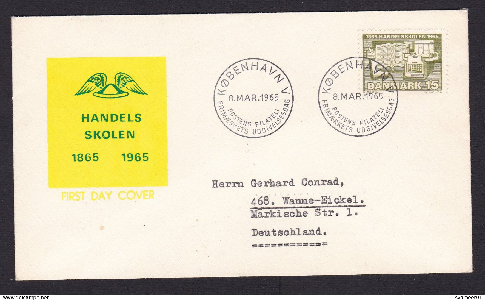 Denmark: FDC First Day Cover To Germany, 1965, 1 Stamp, Trade School, Education (minor Discolouring) - Briefe U. Dokumente