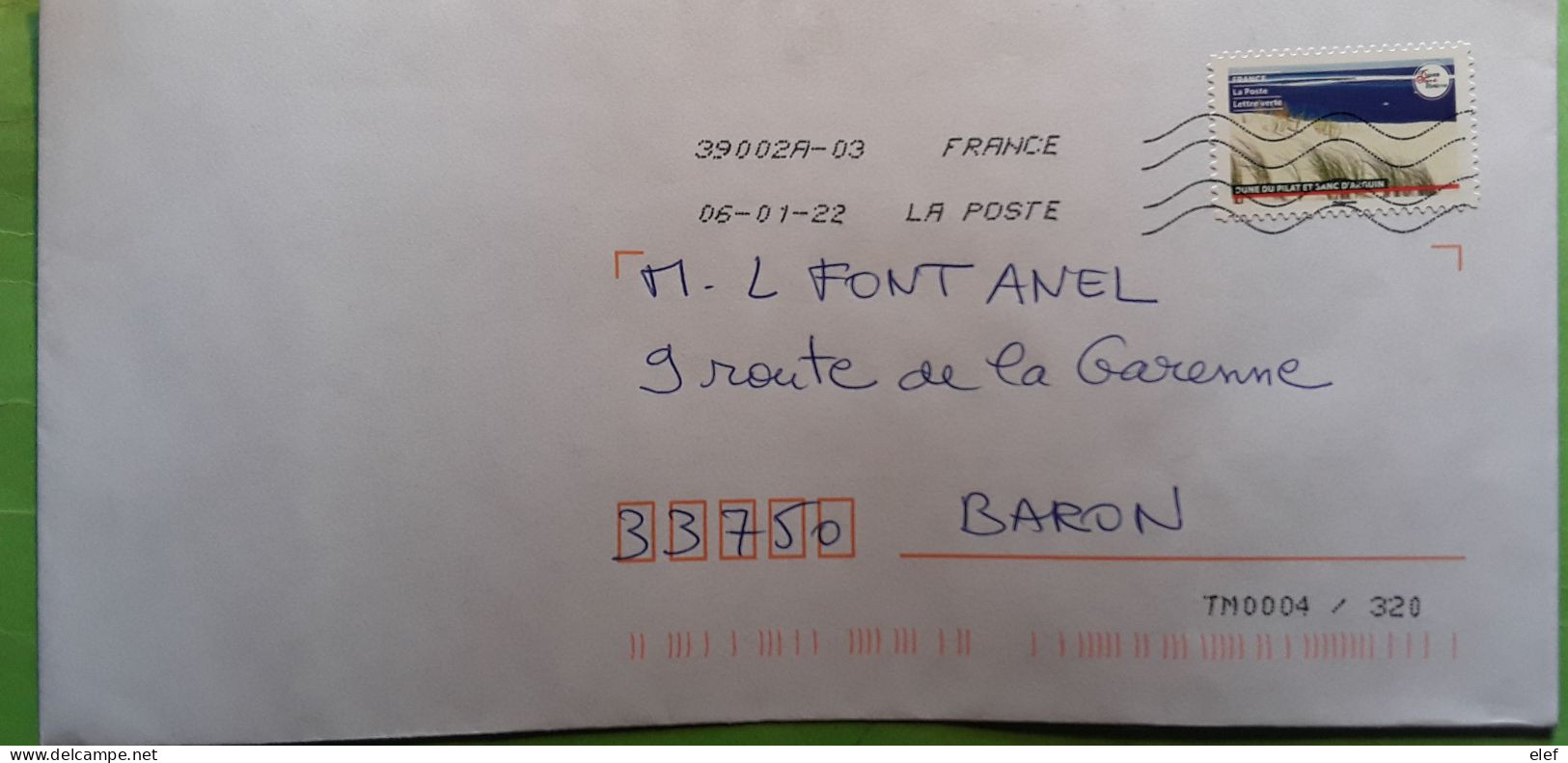 France Lettre Verte Serie Terre De Tourisme   Avec Timbre Dune Du Pilat Et Banc D'Arguin Arcachon Gironde   , 2022, TB - Storia Postale