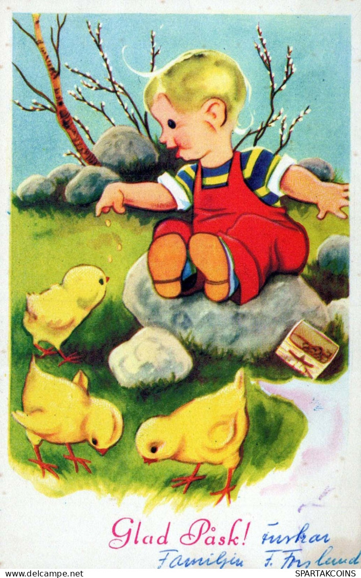 EASTER CHILDREN EGG Vintage Postcard CPA #PKE238.GB - Pâques