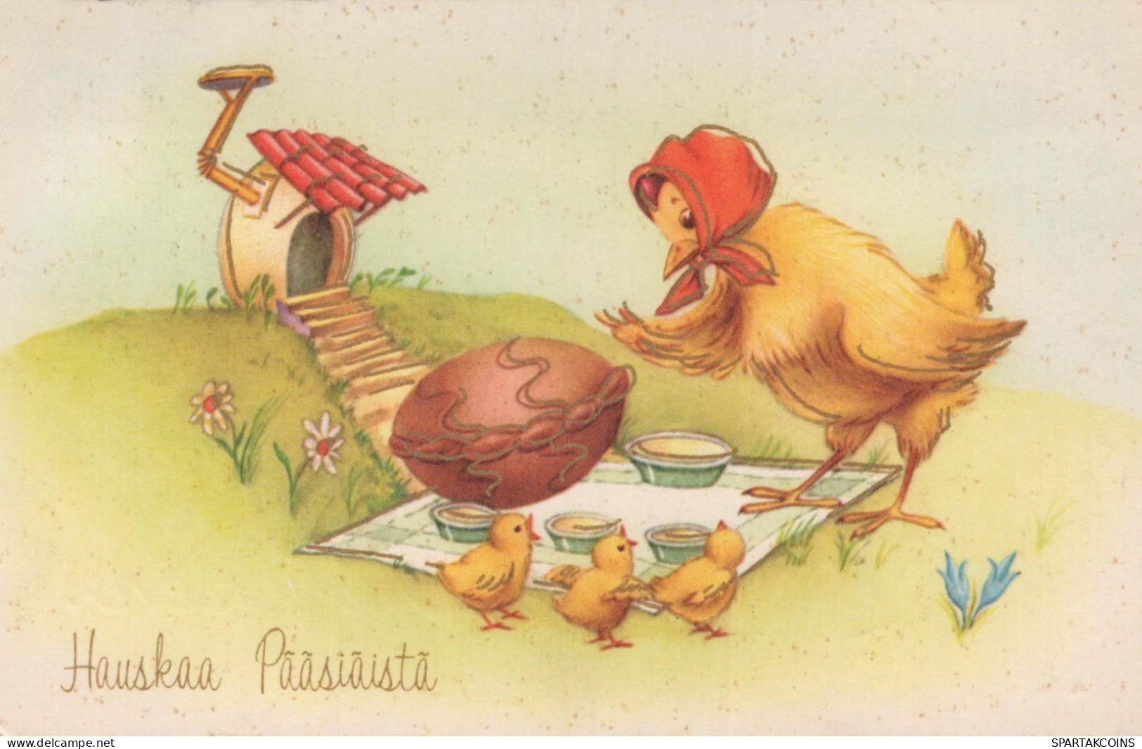 EASTER CHICKEN EGG Vintage Postcard CPA #PKE426.GB - Ostern