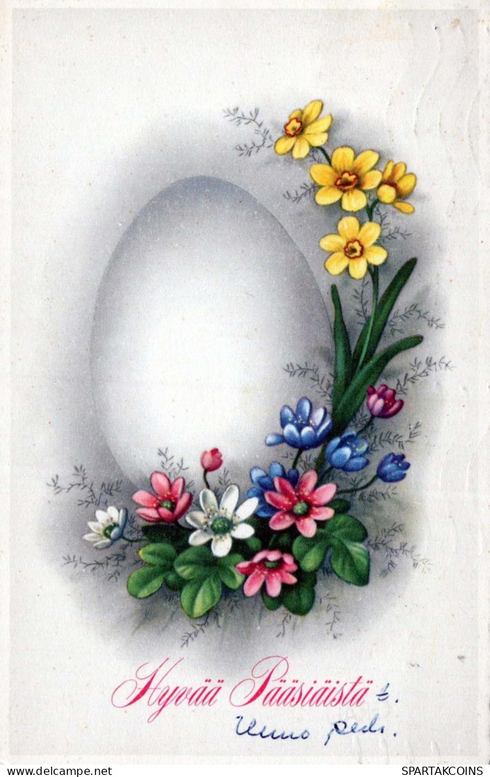 EASTER FLOWERS EGG Vintage Postcard CPA #PKE175.GB - Pâques