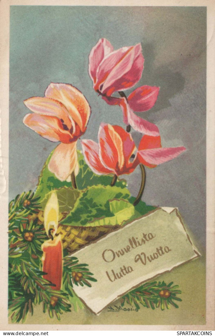 Happy New Year Christmas CANDLE FLOWERS Vintage Postcard CPSMPF #PKD723.GB - Nouvel An