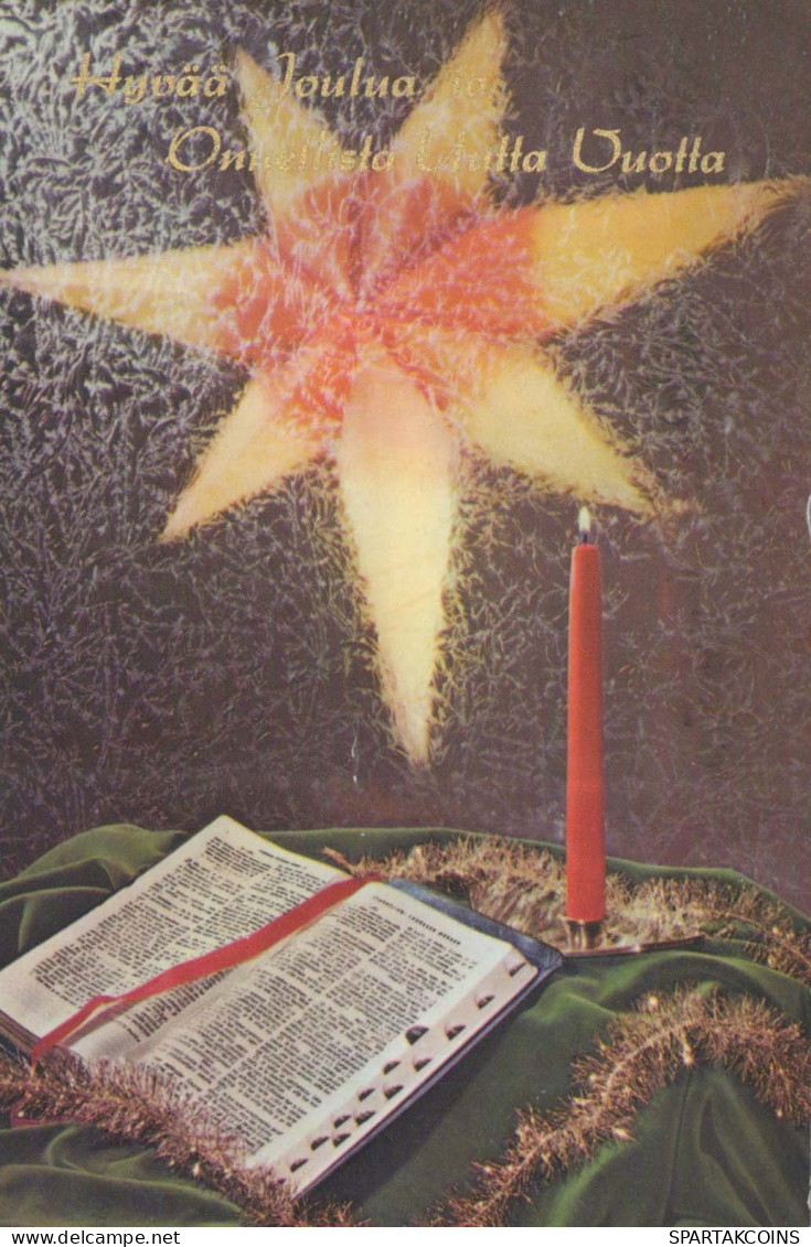 Happy New Year Christmas CANDLE BIBLE Vintage Postcard CPSMPF #PKD538.GB - Nouvel An