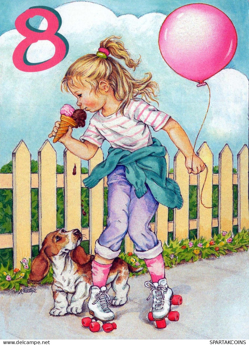 HAPPY BIRTHDAY 8 Year Old GIRL CHILDREN Vintage Postal CPSM #PBT741.GB - Anniversaire