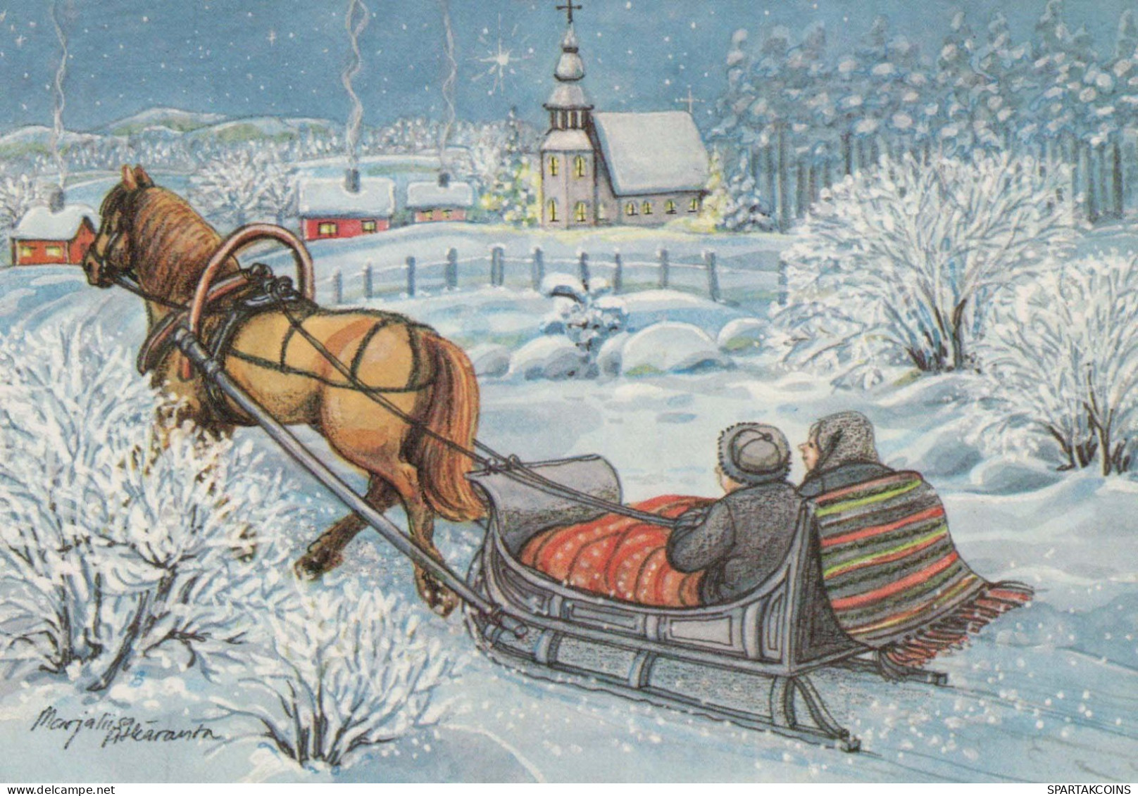 Happy New Year Christmas HORSE Vintage Postcard CPSM #PAW865.GB - Nouvel An