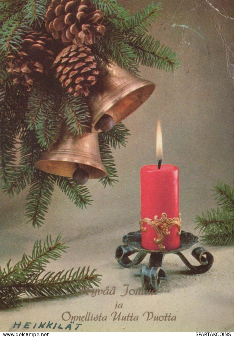 Happy New Year Christmas BELL CANDLE Vintage Postcard CPSM #PAV388.GB - Nouvel An