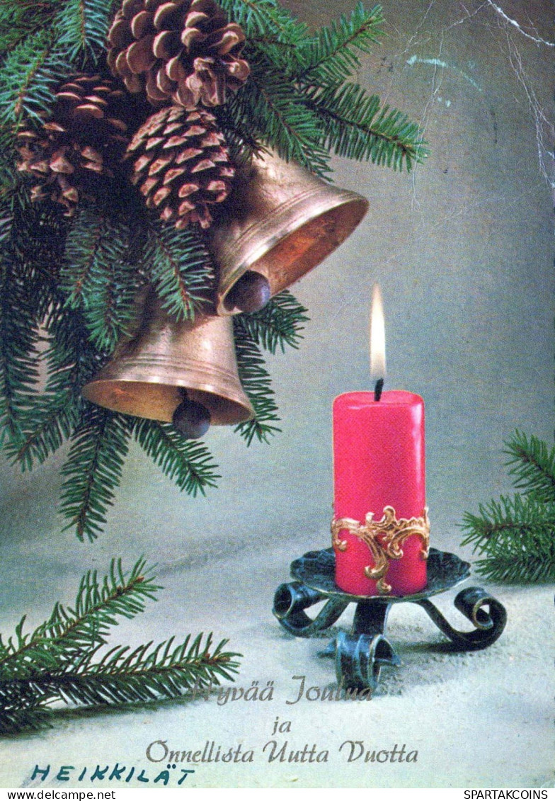 Happy New Year Christmas BELL CANDLE Vintage Postcard CPSM #PAV388.GB - Año Nuevo