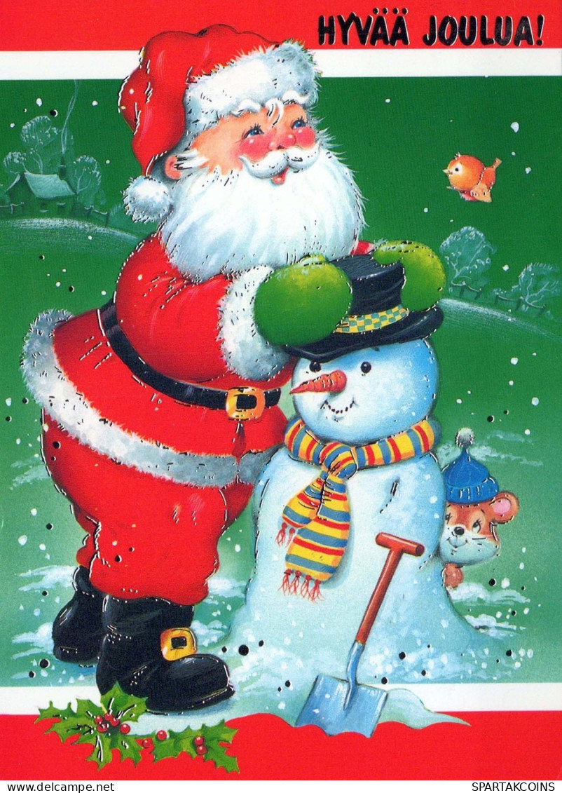 SANTA CLAUS Happy New Year Christmas SNOWMAN Vintage Postcard CPSM #PAU398.GB - Kerstman