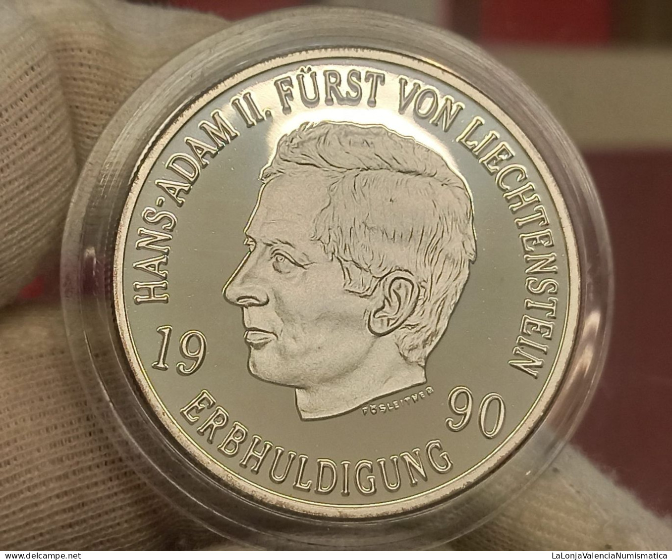 Liechtenstein 10 Franken - Hans-Adam II 1990 Y# 22 Plata Proof - Liechtenstein