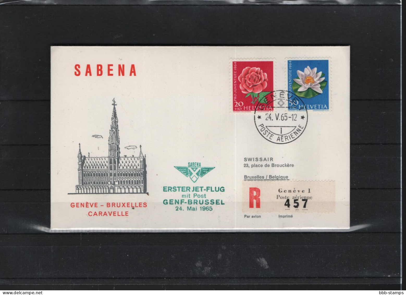 Schweiz Luftpost FFC Sabena 24.5.1965 Genf - Brüssel - Primi Voli