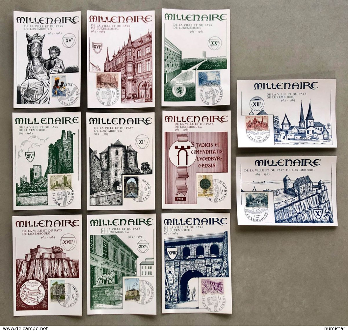 Konvolut , 11 Maximumkarten , Millenaire De La Ville Et Du Pays De Luxembourg 1963 - Maximumkarten