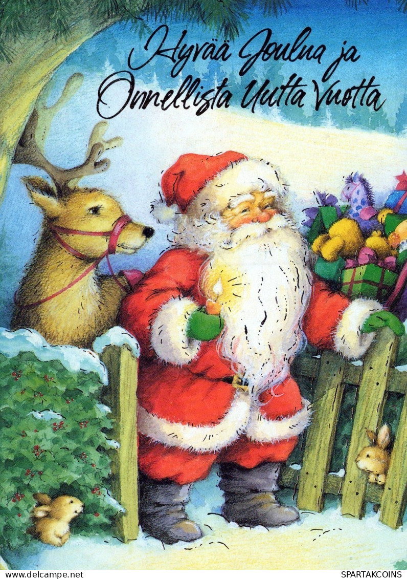 SANTA CLAUS ANIMALS CHRISTMAS Holidays Vintage Postcard CPSM #PAK570.GB - Santa Claus