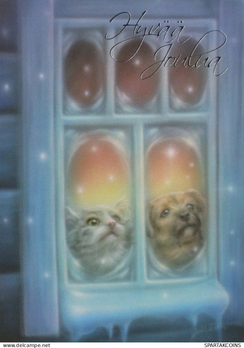 Buon Anno Natale GATTO CANE Vintage Cartolina CPSM #PBA476.IT - New Year