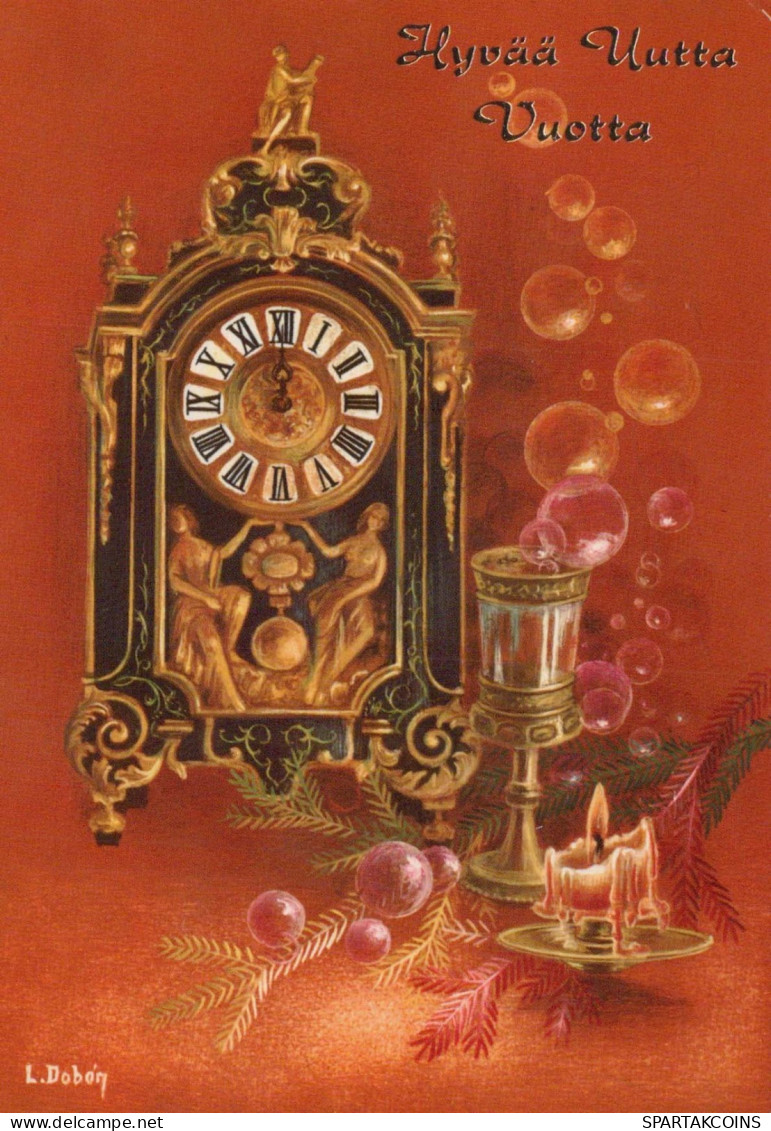 Buon Anno Natale OROLOGIO DA TAVOLO Vintage Cartolina CPSM #PAT758.IT - Nouvel An