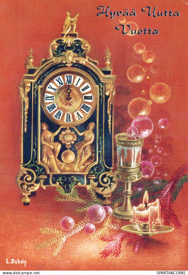Buon Anno Natale OROLOGIO DA TAVOLO Vintage Cartolina CPSM #PAT758.IT - Nouvel An