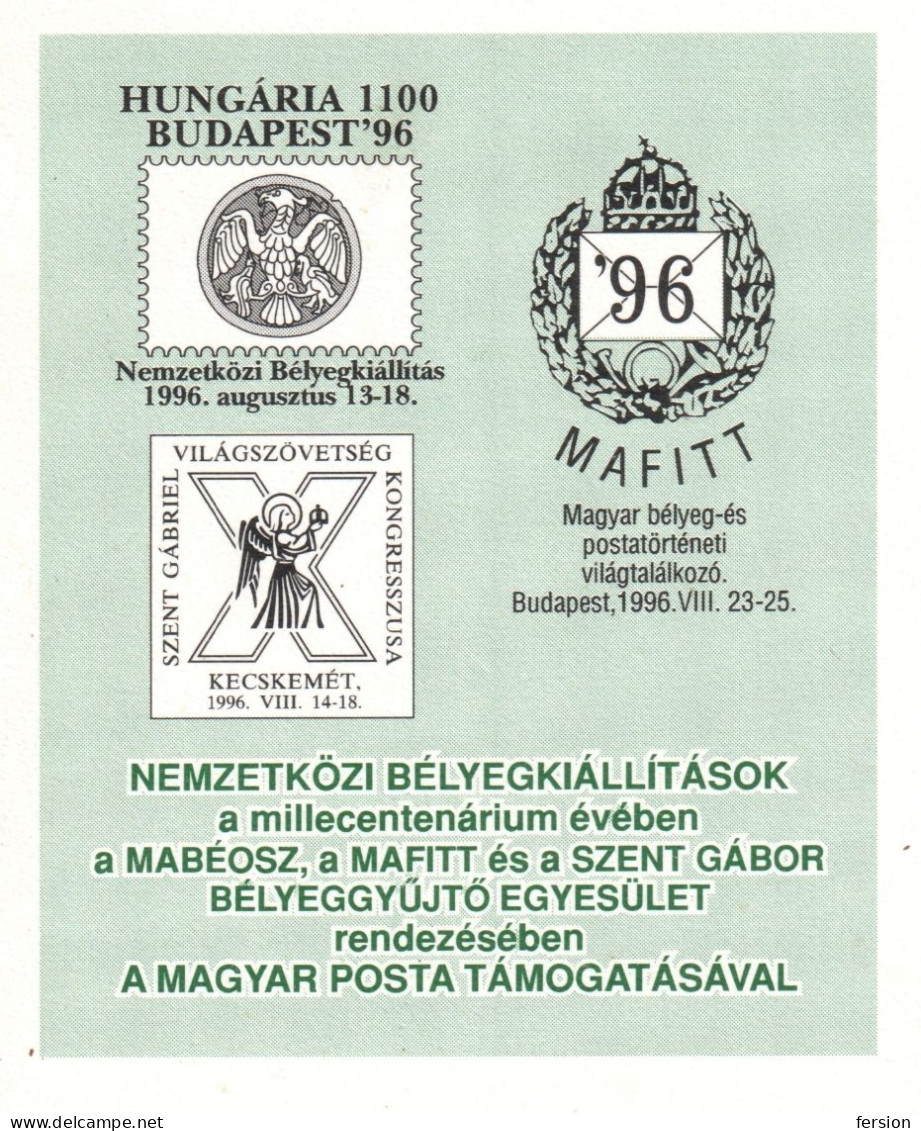 1996 HUNGARY - PHILATELIC Kecskemét Budapest Exhibition Mafitt Mabéosz - LOGO POST Horn - STATIONERY POSTCARD - Interi Postali