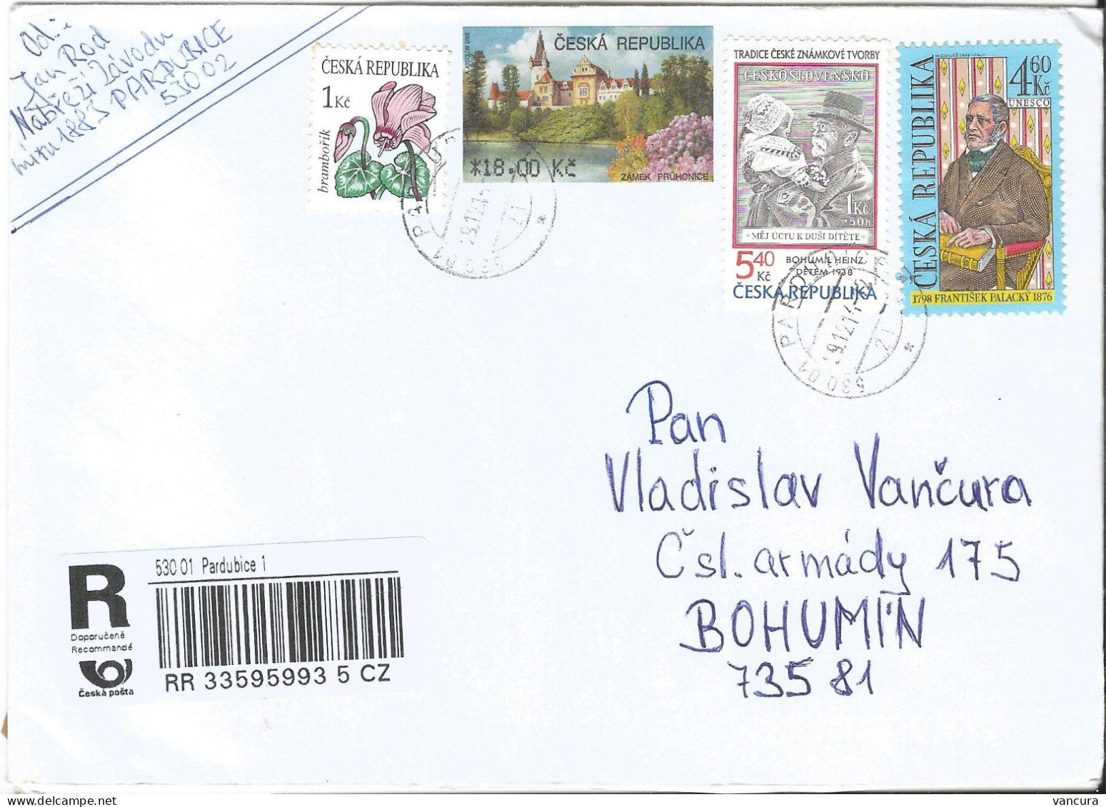 R Envelope Czech Republic Palacky Masaryk Pruhonice Garden Used In 2014 - Other & Unclassified