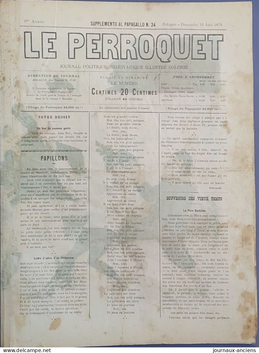 1878 GROSSI Augusto ( 1835 - 1919 ) - LE PERROQUET - ANGLAIS - RUSSE - AMÉRICAIN - GRECQUE - LORD GLADSTONE - PRUSSE