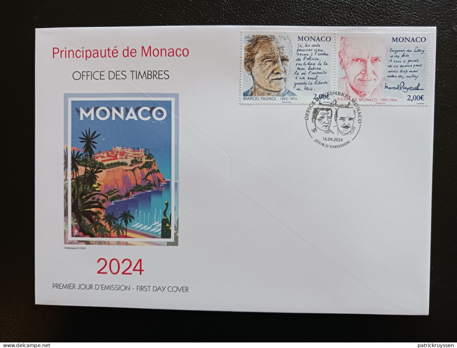 Monaco 2024 Tribute Marcel PAGNOL 50th Death 1895 1974 And Prince Pierre 2v FDC - Unused Stamps