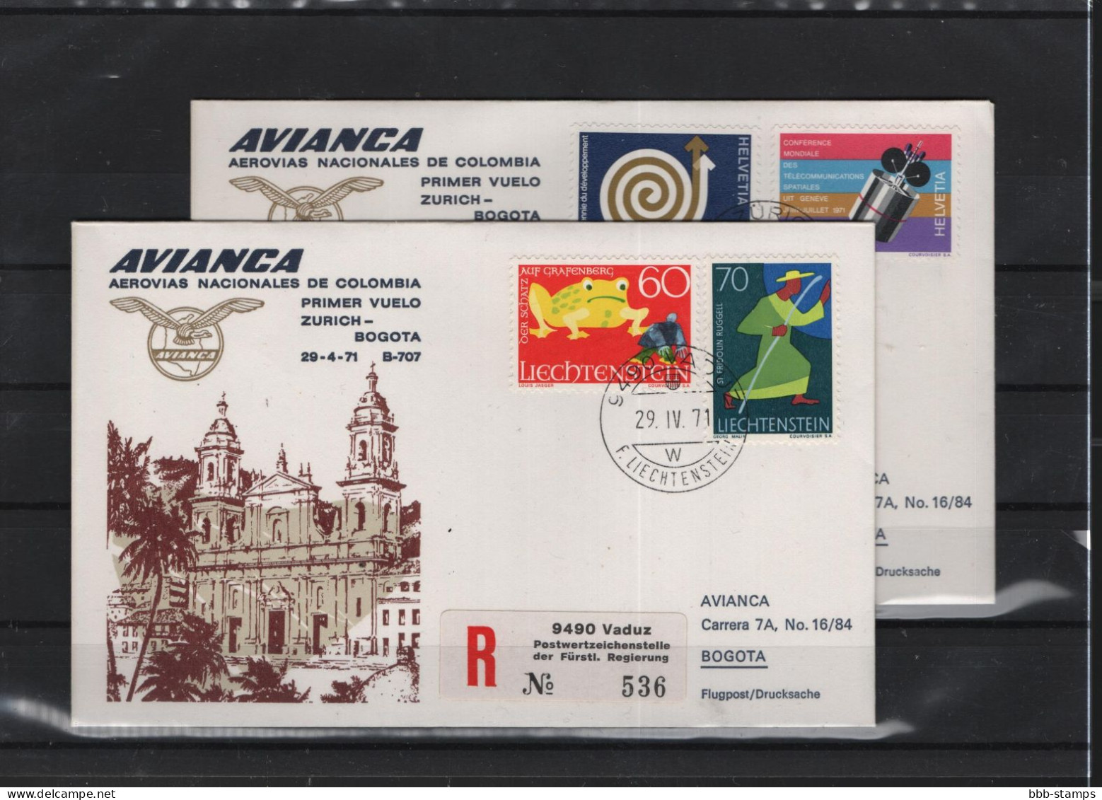 Schweiz Luftpost FFC AVIANCA 29:4:1971  Zürich - Bogota - First Flight Covers