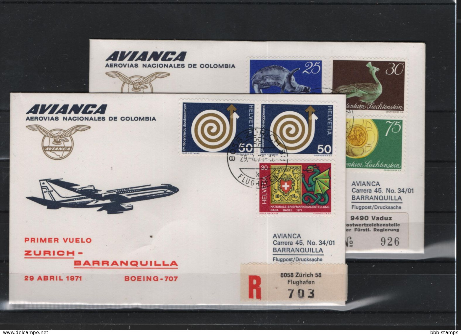 Schweiz Luftpost FFC AVIANCA 29:4:1971  Zürich - Baranquilla - First Flight Covers