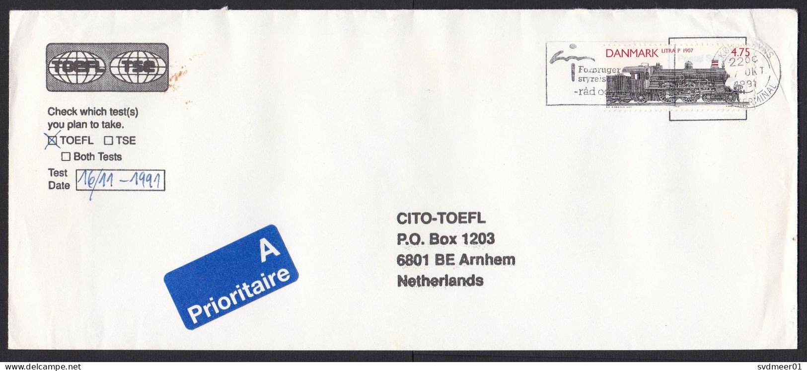 Denmark: Cover To Netherlands, 1991, 1 Stamp, Steam Locomotive, Train, Railways, A-label (minor Damage) - Lettres & Documents