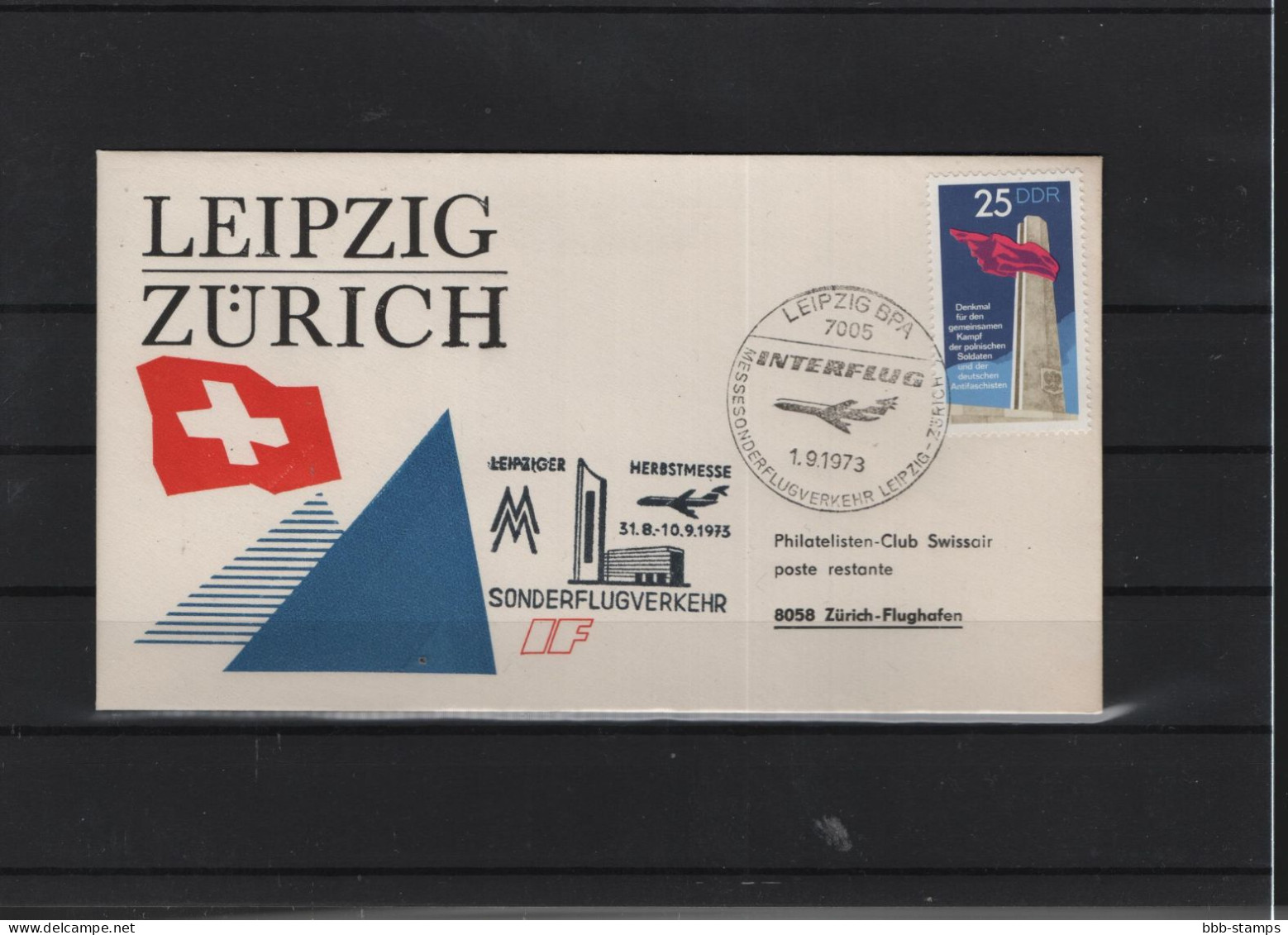 Schweiz Luftpost FFC  Interflug 1.9.1973 Leipzig - Zürich - Eerste Vluchten