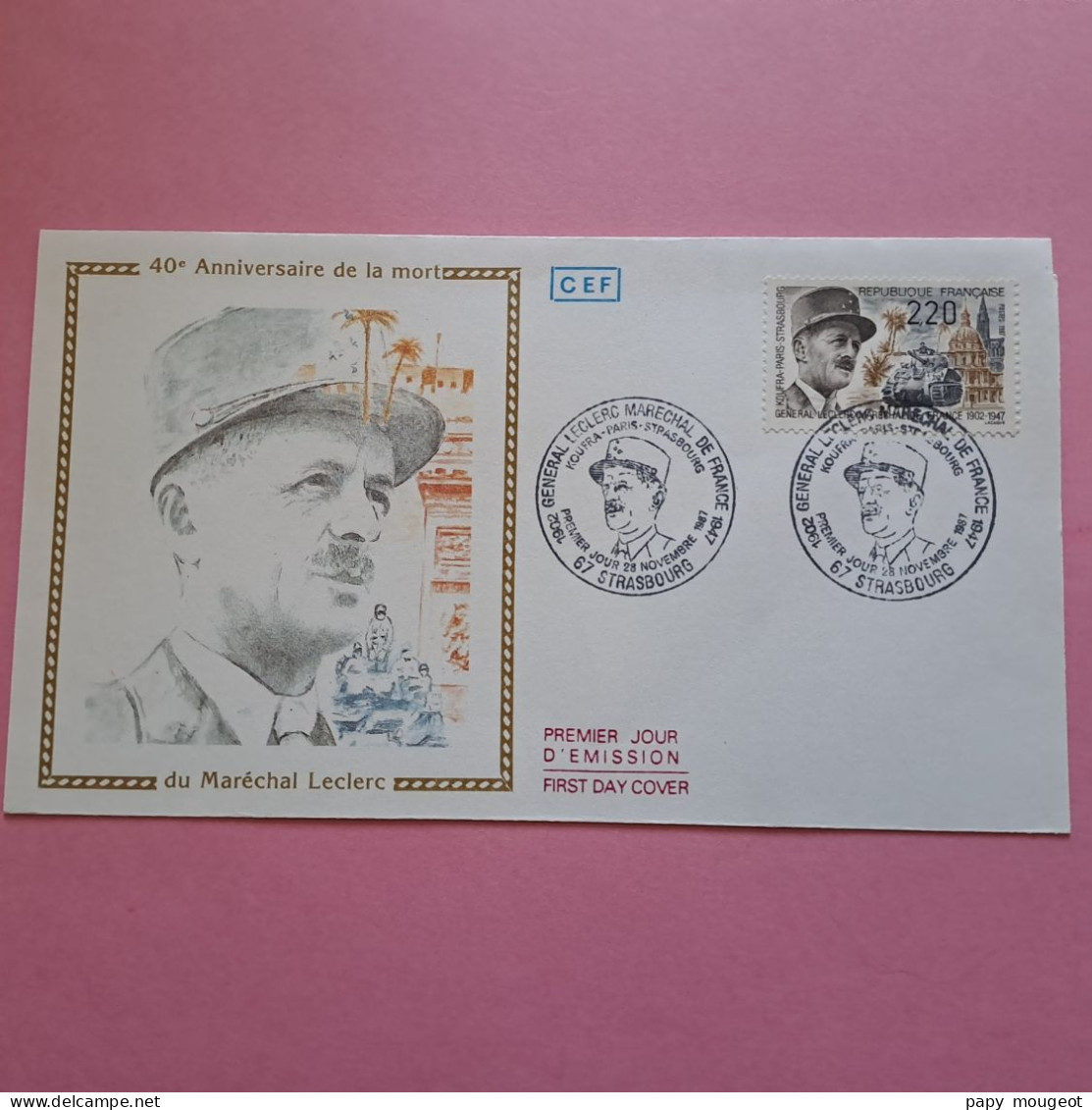 FDC - Général LECLERC - 40ème Anniversaire De La Mort - Strasbourg 28-11-1987 - 1980-1989