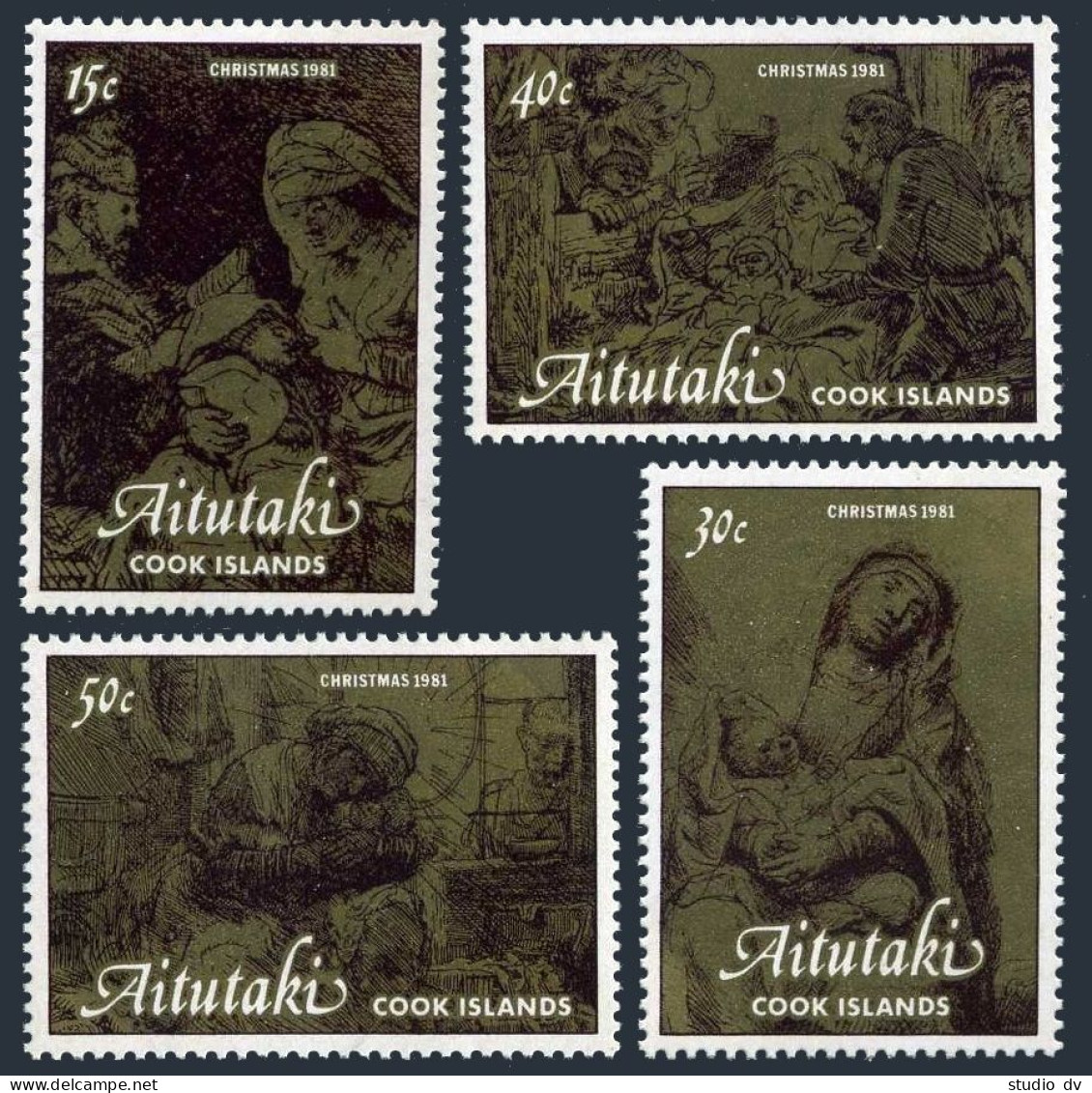 Aitutaki 254-257, MNH. Michel 428-431. Christmas 1981, Rembrandt Etchings. - Aitutaki