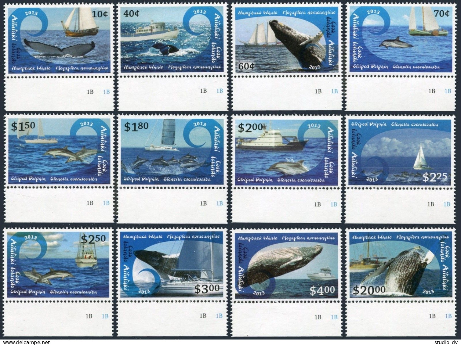 Aitutaki 600-611,612 Sheet/12, MNH. Cetaceans, 2013. Whales, Dolphins, Boats. - Aitutaki