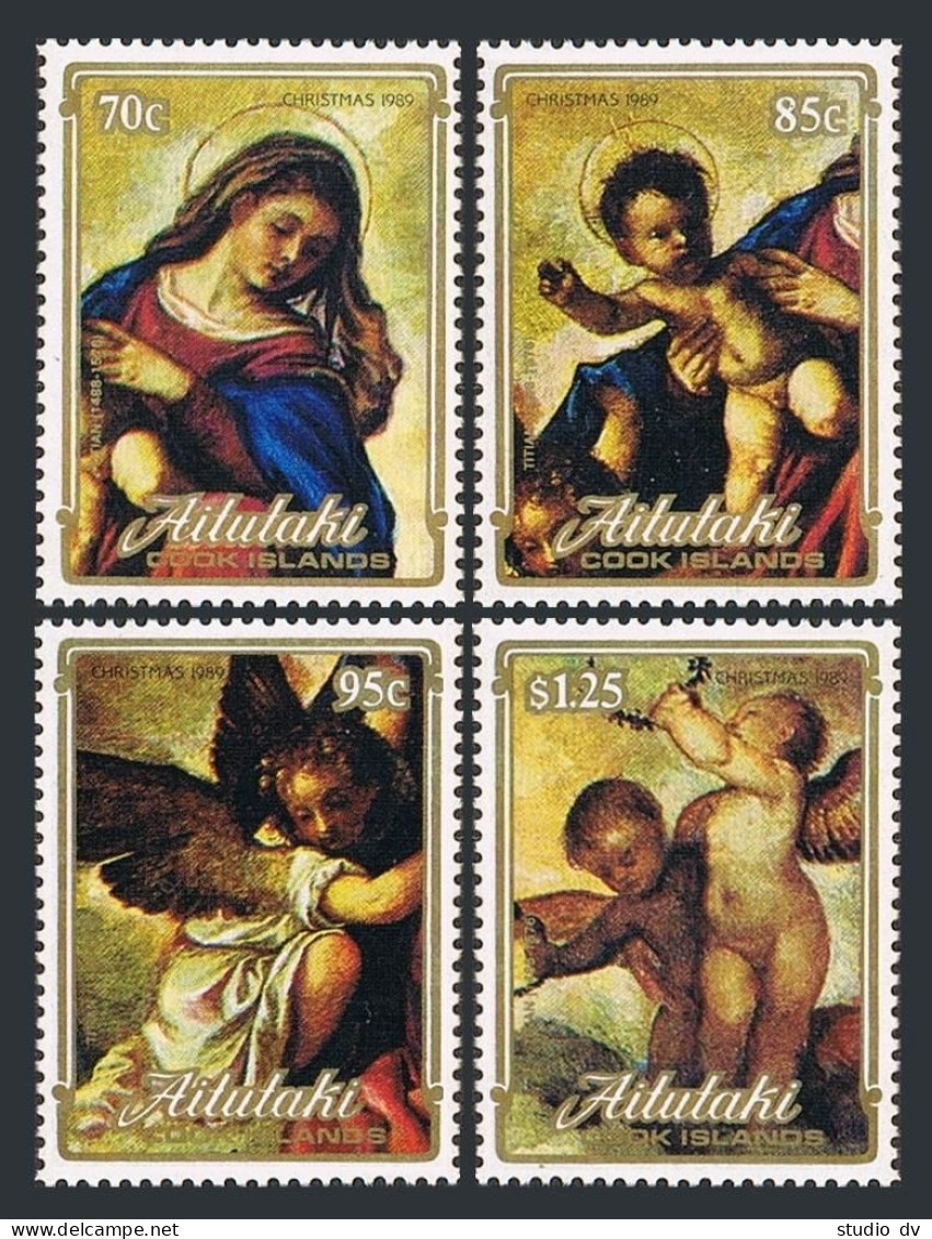Aitutaki 439-442, MNH. Mi 658-661. Christmas 1989. Virgin In Glory By Titian. - Aitutaki