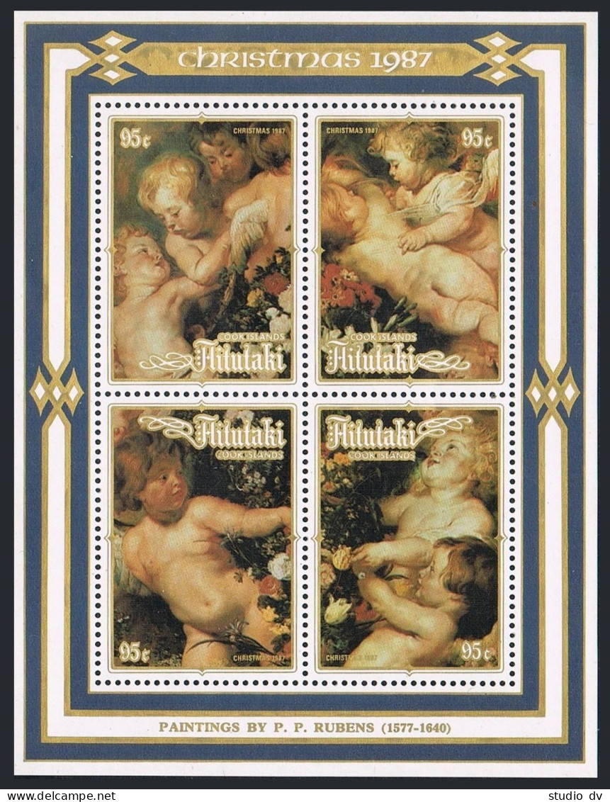Aitutaki 408-411,412-413,MNH. Mi 623-626,Bl.68-69. Christmas 1987.Virgin.Rubens. - Aitutaki