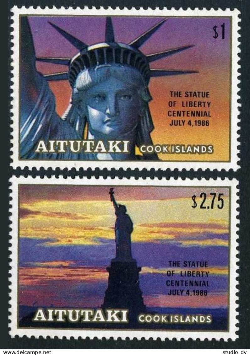 Aitutaki 394-395,396 Ab, MNH. Michel 584-586, Bl.62. Statue Of Liberty,100,1986. - Aitutaki