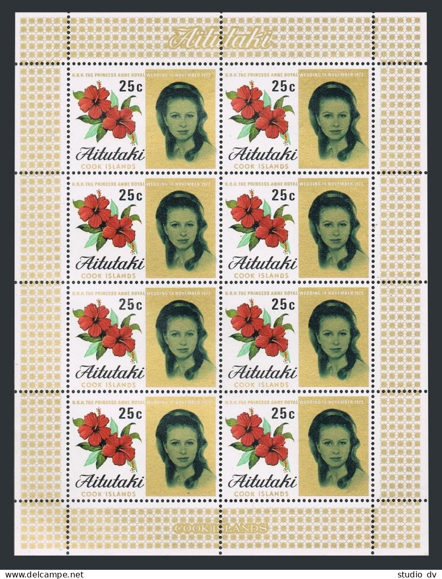 Aitutaki 77-78 Sheets, MNH. Mi 80-81. Royal Wedding 1973. Princes Anna, Phillips - Aitutaki