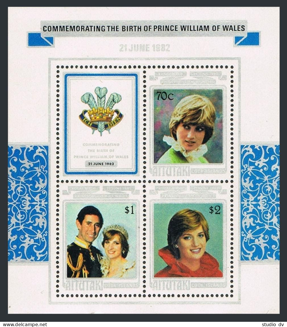 Aitutaki 268-270,270a,MNH. Mi 445-447, Bl.39. Royal Birth,1 982. Prince William. - Aitutaki