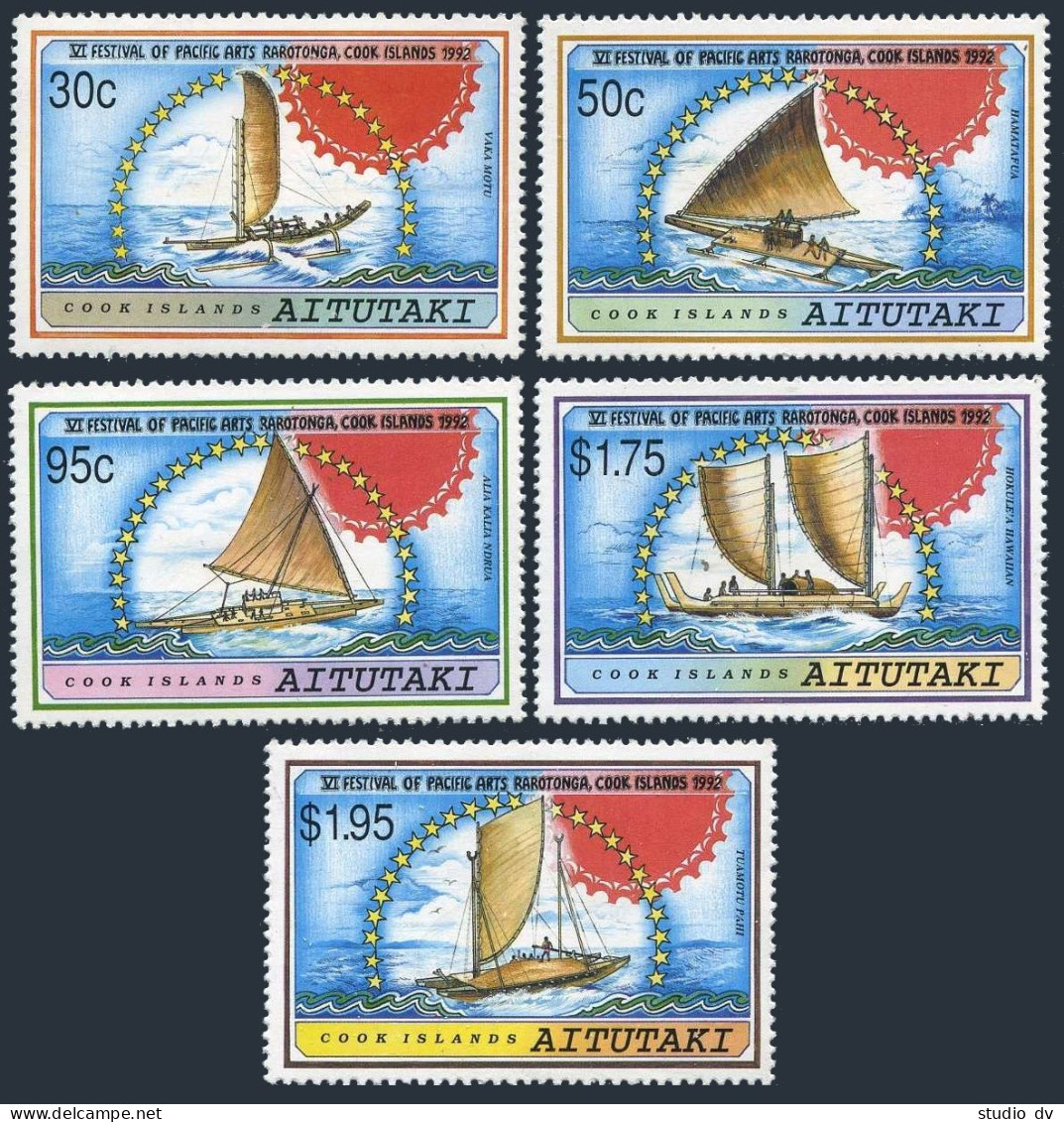 Aitutaki 464-468, MNH. Michel 688-691. Festival Of Pacific Arts, 1992. Canoes. - Aitutaki