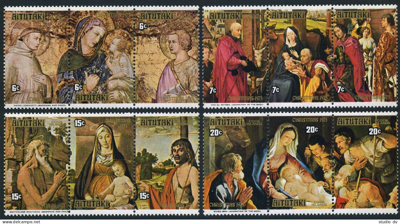 Aitutaki 117-120,120d,MNH. Mi 143-154,Bl.6. Christmas 1975. Lorenzetti,Montagna, - Aitutaki