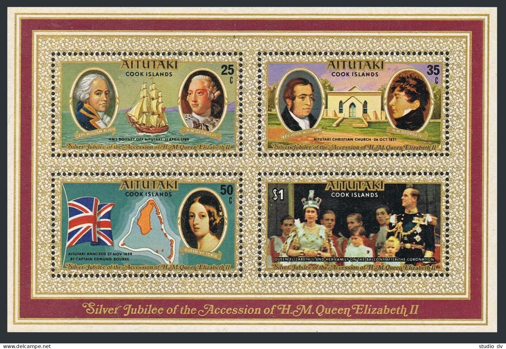 Aitutaki 148-151,151a,MNH. QE II Silver Jubilee,1977.Navigators.Bligh,Bounty,Map - Aitutaki