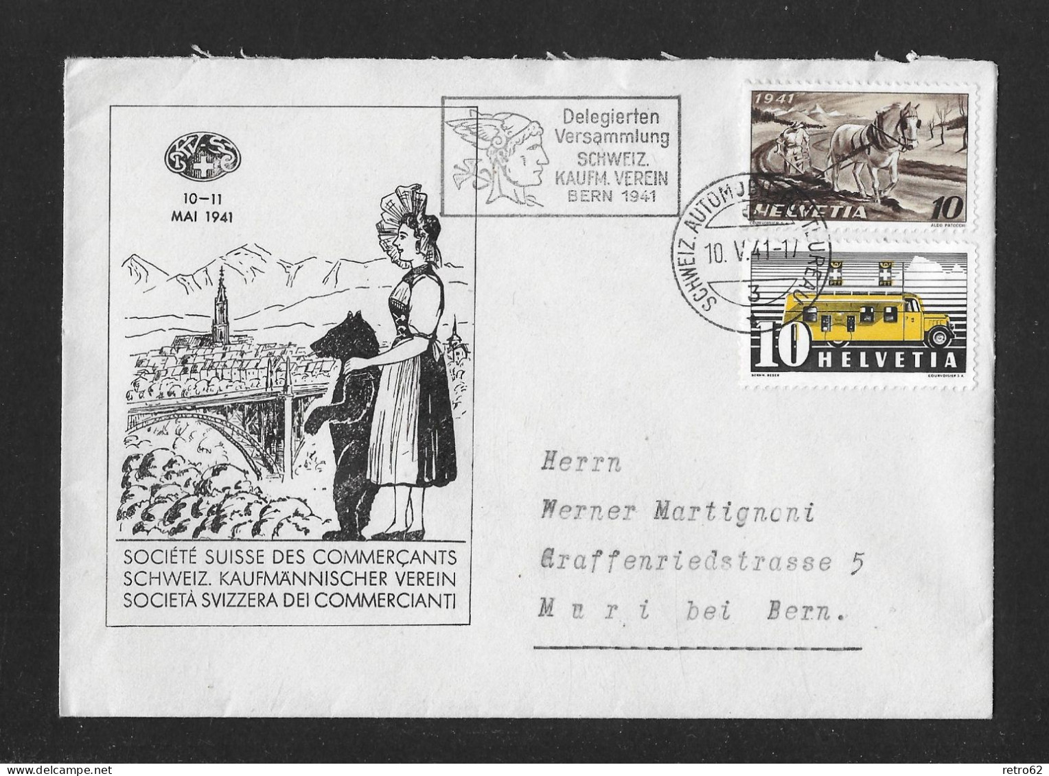 1941 SCHWEIZ. KAUFMÄNNISCHER VEREIN ► Delegierten Versammlung Bern 1941, Dekorativer Brief Mit Zudruck - Covers & Documents