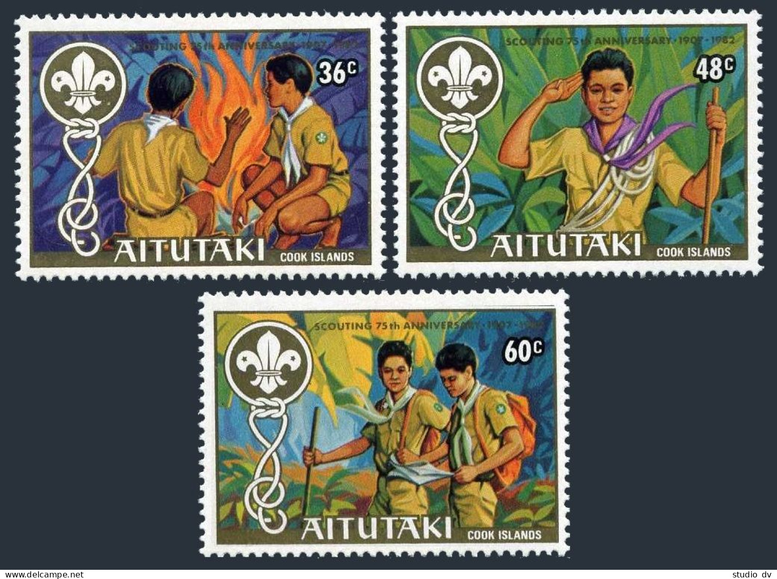 Aitutaki 280-282,283 Ac Sheet, MNH. Mi 440-442, Bl.41. Scouting Year 1983. Camp, - Aitutaki