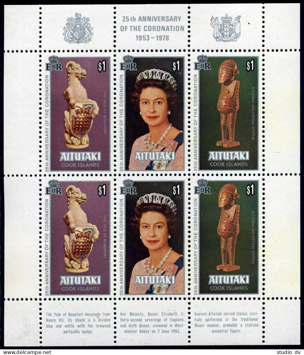 Aitutaki 166,166d Sheets,MNH.Mi 295-297,Bl.23. Queen Elizabeth II Coronation-25, - Aitutaki